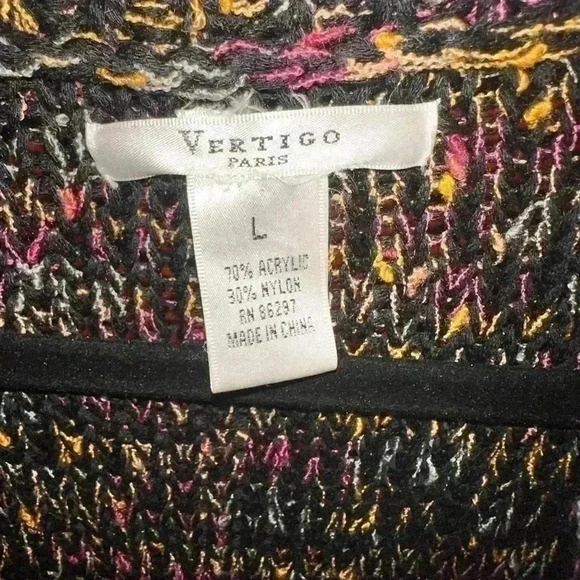 Vertigo Paris size large black /multicolor cardigan sweater. VGUC. Large buttons - Picture 3 of 6